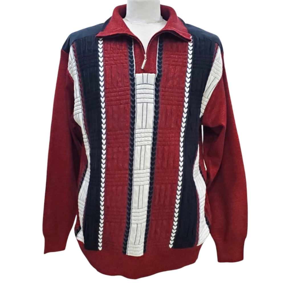 Inserch quarter zip sweater men's XXL burgundy 3D knit elbow patch grandpacore